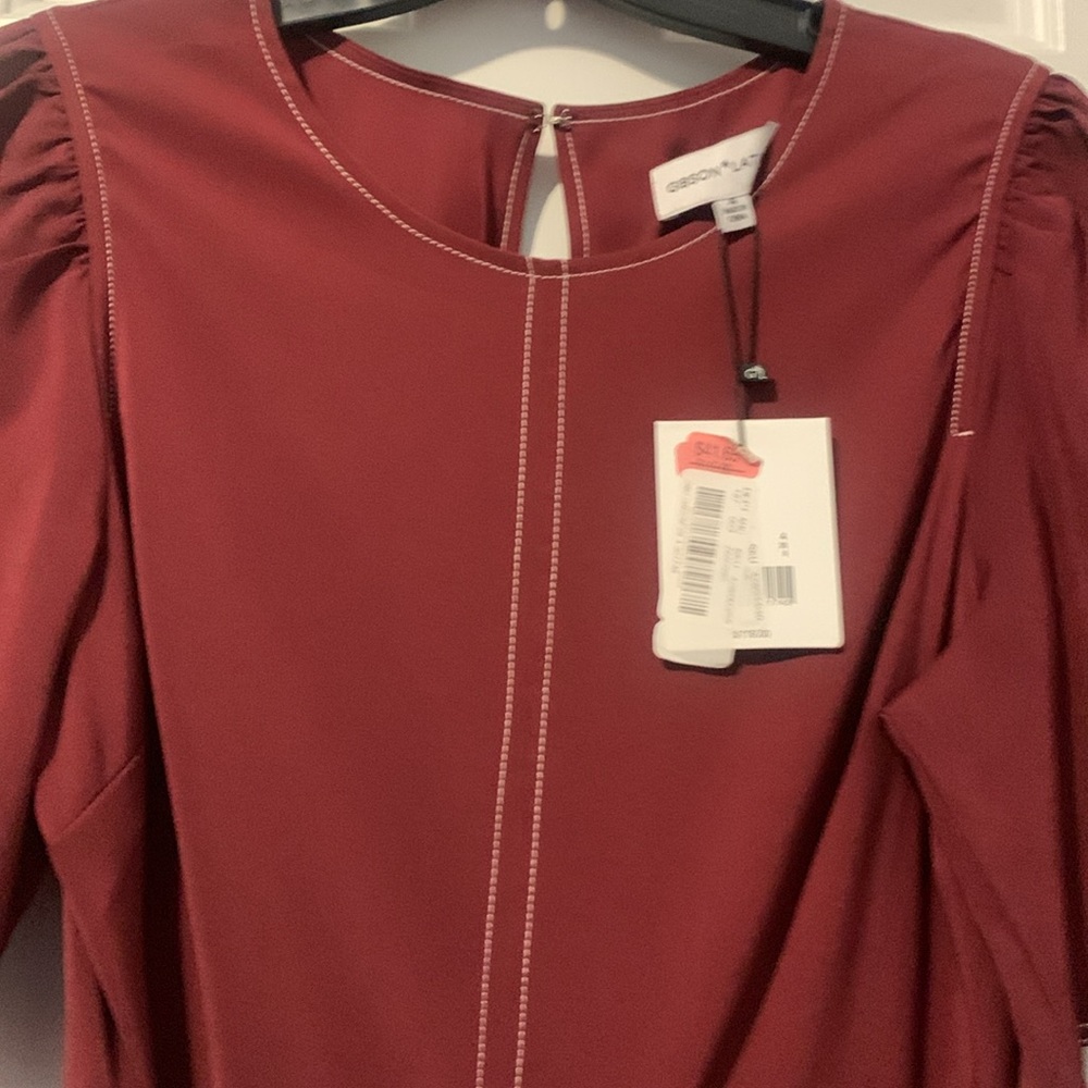 Gibson and Latimer Cranberry Short Sleeved wide leg faux wrap jumper - Picture 7 of 8